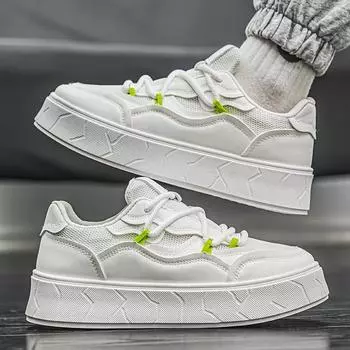 Men s Shoes 2024 New Mesh Breathable White Shoes Versatile Fashion Thick Sole Height Increasing Casual Board Shoes 39