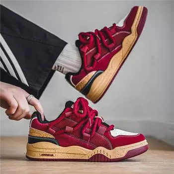 Men s shoes 2024 new niche design sense burgundy board shoes trend versatile casual sports shoes platform bread shoes 39 бордовый