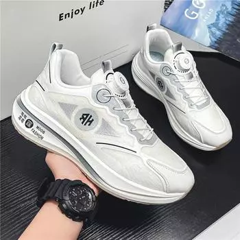 Men s shoes 2024 new summer breathable mesh rotating buckle casual sports running thick-soled non-slip white shoes trendy shoes 39