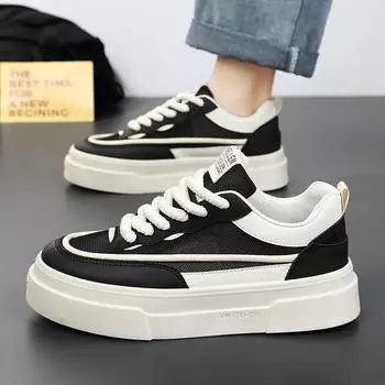 Men s shoes 2024 new summer breathable mesh student casual thick baseplate shoes heightening niche sports black trendy shoes 39 чёрный