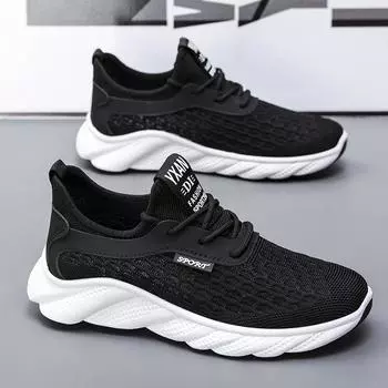Men s shoes 2024 new summer fly-woven hollow breathable mesh men s sports leisure work dad trendy shoes 39 чёрный
