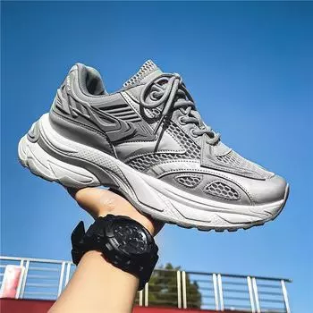 Men s shoes 2024 new summer mesh breathable sports versatile thick-soled heightening dad shoes high-end niche trendy shoes 39 серый