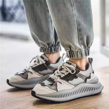 Мужская обувь 2024 года, новый тренд, износостойкая толстая подошва, модная повседневная, увеличивающая рост, дышащая обувь Forrest Gump 39 серый