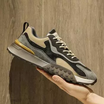 Men s shoes 2024 new winter breathable leather sneakers student casual thick sole heightening Forrest Gump dad trendy shoes 39 чёрный