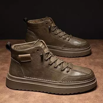 Men s shoes 2024 new winter non-slip black board shoes heightening spring and autumn Martin boots men s versatile casual leather shoes 39 чёрный