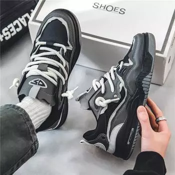 Men s shoes 2024 spring and autumn new Hong Kong style retro leisure sports summer height increase non-slip design sense bread tide board shoes 39
