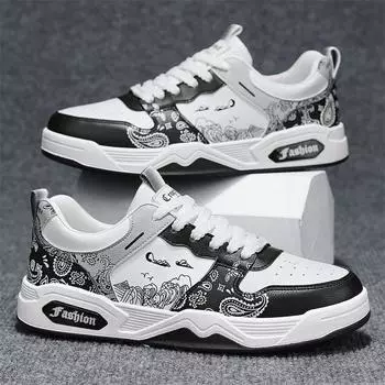 Мужская обувь 2024 Весна Шнуровка Низкие Бордовые Туфли Модные Кешью Цветок Ретро Цвет Блок Толстая Подошва Спортивная Обувь Для Отдыха 39 зелёный