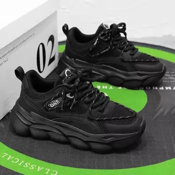 Men s shoes 2024 spring new Korean trendy men s comfortable running shoes platform-soled sports shoes mesh breathable versatile casual shoes 39