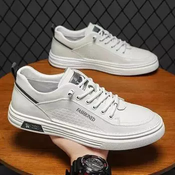 Men s shoes 2024 spring new Korean version trend versatile little white shoes men s leather thin casual breathable board shoes men 39