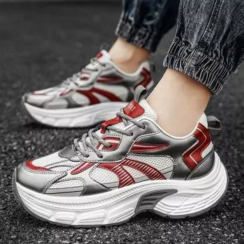 Мужская обувь 2024 Весна Новая универсальная мужская спортивная обувь с толстой подошвой из дышащей сетки Повседневная сетчатая популярная модная обувь 39 белый