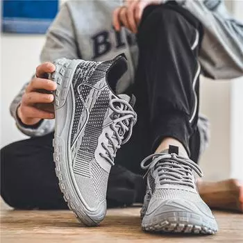 Men s shoes 2024 summer breathable fly-woven mesh shoes versatile casual sports non-slip heightening youth lightweight trendy shoes 39 чёрный