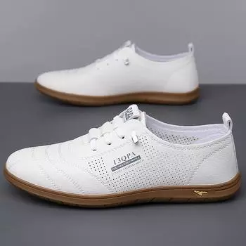 Men s shoes 2024 summer breathable versatile hollow casual men s little white shoes men s soft soles soft surface one pedal driving shoes 38 белый
