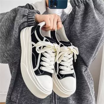 Men s shoes 2024 summer Hong Kong style cloth platform canvas shoes youth low-top versatile niche sports and leisure shoes 39 чёрный