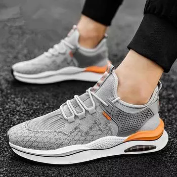 Men s shoes 2024 summer men s shoes one-pedal student running shoes breathable comfortable flying woven men s sports shoes 39 серый