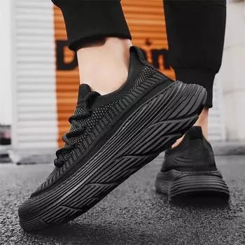 Men s shoes 2024 summer new student sports running thick-soled heightening mesh breathable fly-woven men s popular trendy shoes 39 чёрный