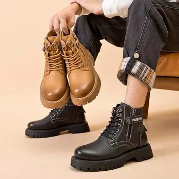 Men s shoes 2024 winter help Martin boots men s British velvet cotton boots snow boots men s boots 38 чёрный