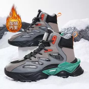 Men s shoes 2024 winter new velvet thickened snow boots fashionable versatile high-top trendy shoes warm and comfortable outdoor shoes 39