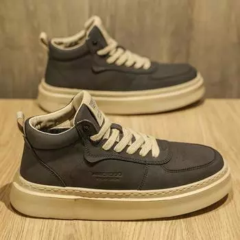 Men s shoes 2024 winter new versatile fashion casual sports shoes youth high-top board shoes platform non-slip moisture shoes 39 чёрный