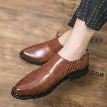 Men s shoes 2025 autumn breathable lazy one pedal pointed men s beanie shoes trendy British leather shoes 37 чёрный