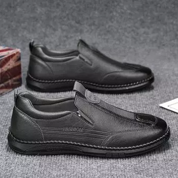 Men s shoes 2025 autumn foot cover lazy leather shoes men s one-pedal lightweight middle-aged and elderly casual dad shoes 39 темно-серого