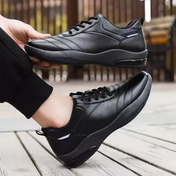 Men s shoes 2025 autumn men s casual leather shoes new sports shoes Korean version wear-resistant soft-soled travel running shoes business shoes 39 чёрный