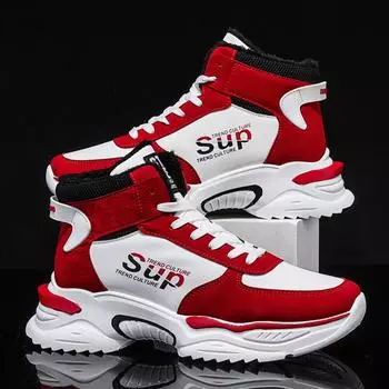 Men s shoes 2025 autumn new autumn and winter high-top board shoes Korean version trendy versatile sports and leisure shoes red trendy shoes 39 серый