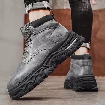 Men s shoes 2025 autumn new casual work leather boots outdoor mountaineering men s platform waterproof Martin boots tide 39 серый