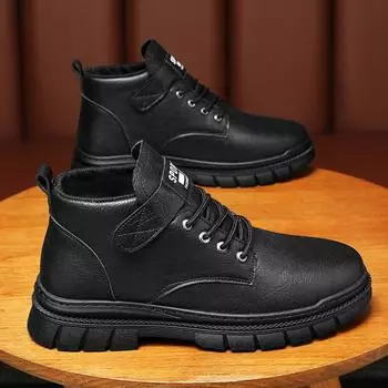 Men s Shoes 2025 Autumn New High Top British Style Mid Top Leather Boots Workwear Waterproof Elevated Men s Climbing Boots 6.5