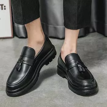 Men s shoes 2025 autumn new leather shoes fashion men s business leather shoes trend British style foot cover one pedal leather shoes 38