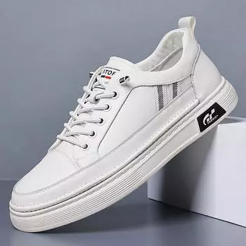 Men s shoes 2025 autumn new trend men s casual leather shoes cowhide breathable white shoes board shoes men 38 белый