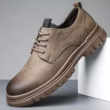 Men s shoes 2025 autumn retro leather shoes men s big head tooling shoes low-top casual short boots trendy shoes Martin shoes men 38 чёрный