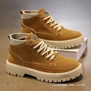 Men s shoes 2025 new autumn and winter British style high-top outdoor retro tooling leather boots casual versatile Martin tide shoes 39 чёрный