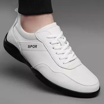 Men s shoes 2025 new board shoes leather breathable lightweight sports and leisure shoes Korean version low-top white shoes 38