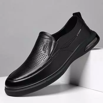 Men s shoes 2025 new breathable hollow business dress leather shoes men s casual hole sandals men s 38