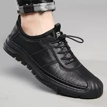 Men s shoes 2025 new British versatile leather outdoor hiking shoes youth travel shoes men s casual fashion leather shoes 38