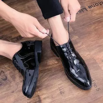 Men s Shoes 2025 New Leather Shoes Trendy Shoes British Casual Hairstylist Shoes Men s Genuine Leather 36 чёрный