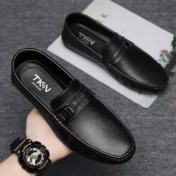 Men s shoes 2025 new men s Doudou shoes autumn casual leather shoes men s lazy one-pedal driving men s shoes 39 чёрный