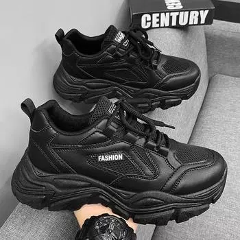 Men s shoes 2025 new niche thick-soled heightened breathable mesh trendy casual sports shoes little white shoes dad shoes men 39
