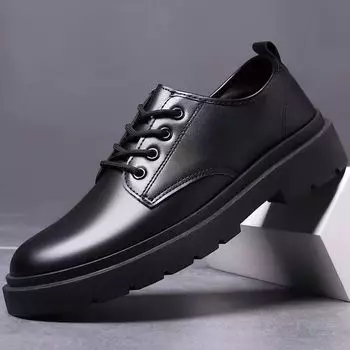 Men s shoes 2025 new spring and autumn British style black casual leather shoes men s business dress big head work trendy shoes 39 чёрный