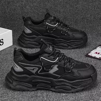 Men s shoes 2025 new spring and autumn mesh breathable casual sports men s thick-soled wear-resistant black running dad shoes 39 чёрный