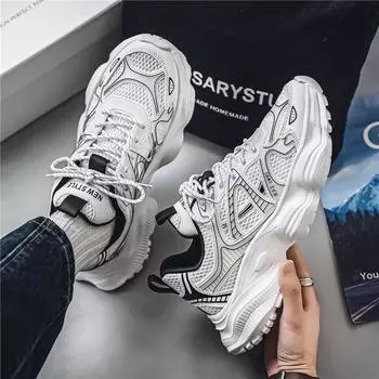 Men s shoes 2025 new spring breathable casual versatile sports non-slip youth lightweight trend platform dad shoes 39 чёрный