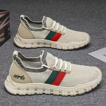 Men s shoes 2025 new spring breathable thin casual cloth shoes men s non-slip soft sole lightweight trend versatile board shoes 39 бежевый