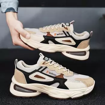 Men s shoes 2025 new spring breathable versatile mesh sports leisure youth height increase dad ins tide shoes 39