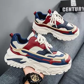 Men s shoes 2025 new spring mesh breathable youth thick-soled wear-resistant casual sports men s popular dad shoes 39