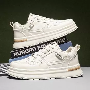 Men s shoes 2025 new spring trend brand versatile sports and leisure board shoes men s leather surface thick sole heightening white shoes 39