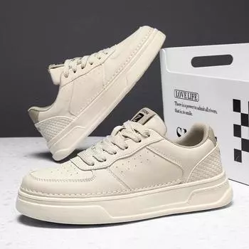 Men s shoes 2025 new spring trend, high-end sense versatile white shoes, sports and leisure thick-soled heightening leather board shoes 39