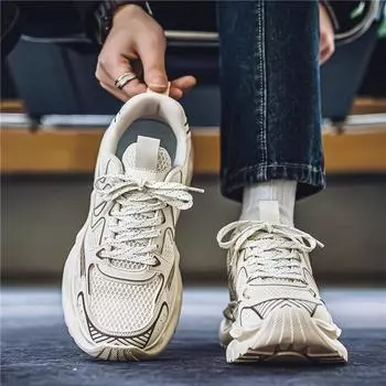 Men s shoes 2025 new summer breathable casual versatile sports trendy shoes youth lightweight trend platform dad shoes 42 чёрный