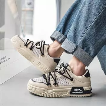 Men s shoes 2025 new summer breathable thin mesh casual board shoes youth height-increasing sports mesh trendy shoes 39 чёрный