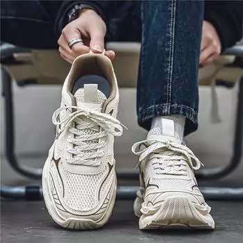 Men s shoes 2025 new summer breathable fashion versatile sports trendy shoes youth lightweight trend casual dad shoes 39 бежевый
