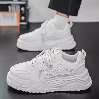 Men s shoes 2025 new summer breathable high-end trendy versatile breadboard shoes sports and leisure height-increasing white shoes 39